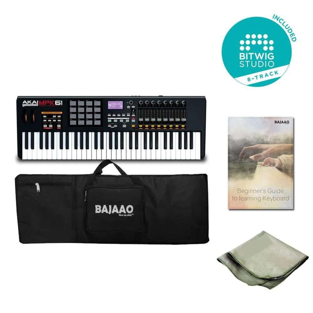 Akai Pro MPK61 61-Key MIDI Controller Keyboard Bundle With Btwig Software, Ebook, Cloth & Gigbag