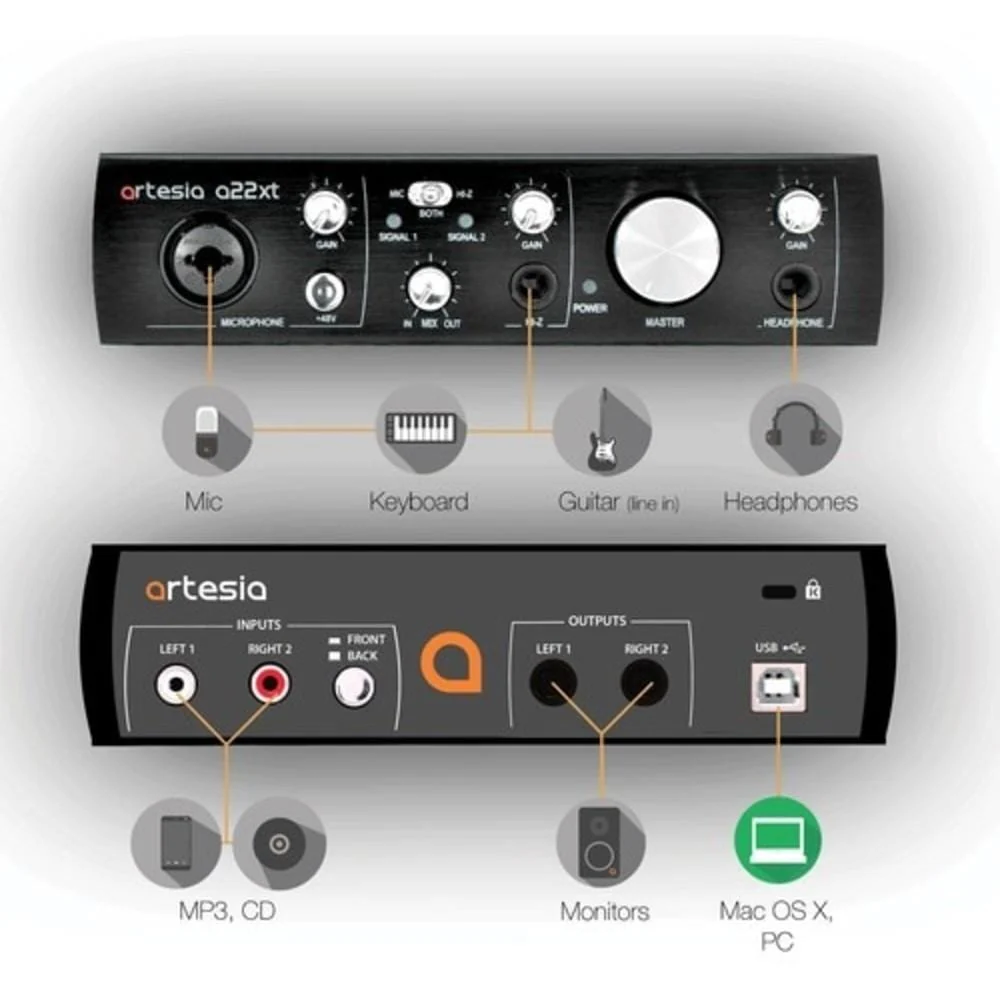 Artesia ARB-4 Studio Recording Bundle with Audio Interface, Microphone and Headphone - Image 4