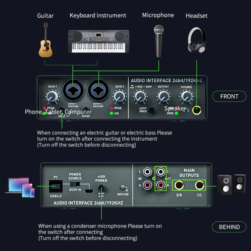 Audio Array AI-01 24 bit 192KHz 2in/2out Audio Interface with Gain Control Mono & Loop Back Button along with No Latency Monitoring for Recording Streaming and Podcasting - Image 2