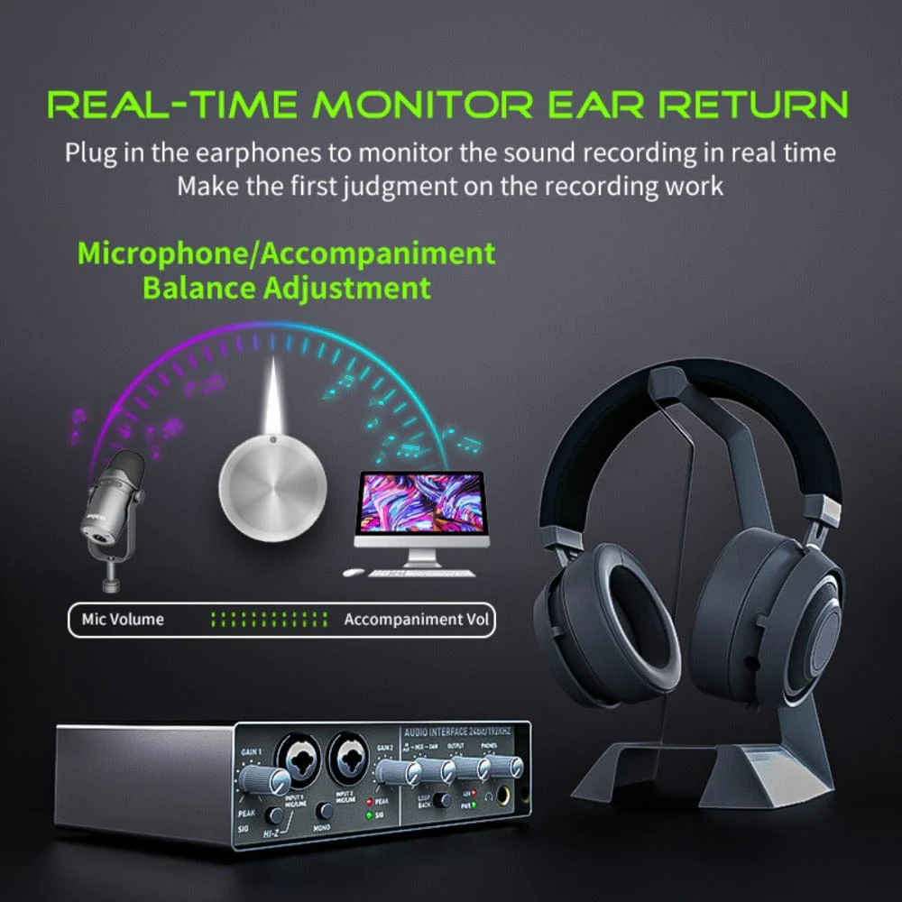 Audio Array AI-01 24 bit 192KHz 2in/2out Audio Interface with Gain Control Mono & Loop Back Button along with No Latency Monitoring for Recording Streaming and Podcasting - Image 3