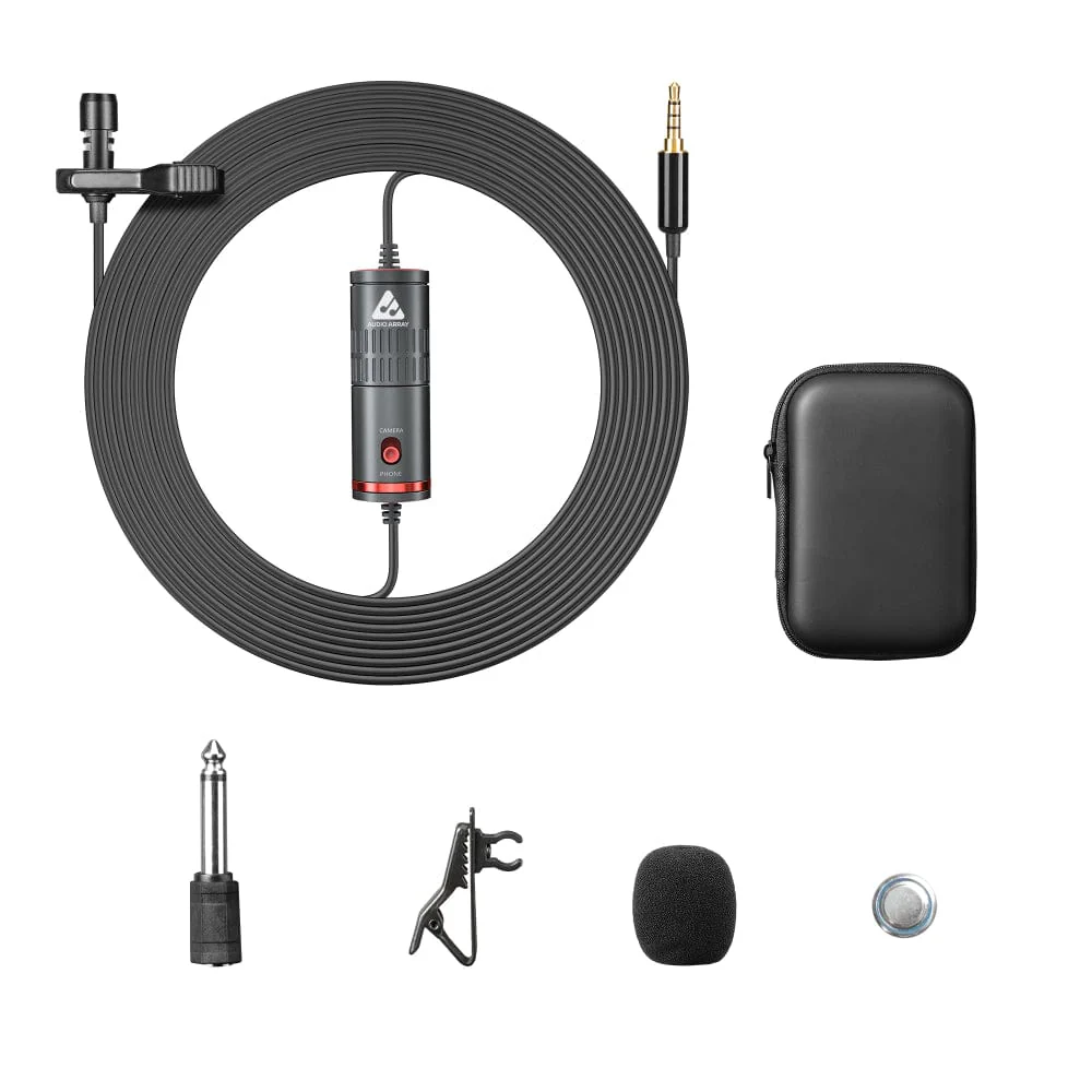 Audio Array AM-C12 All Metal Condenser Collar Microphone with 3.5mm Connector with Battery for DSLR & Smartphone