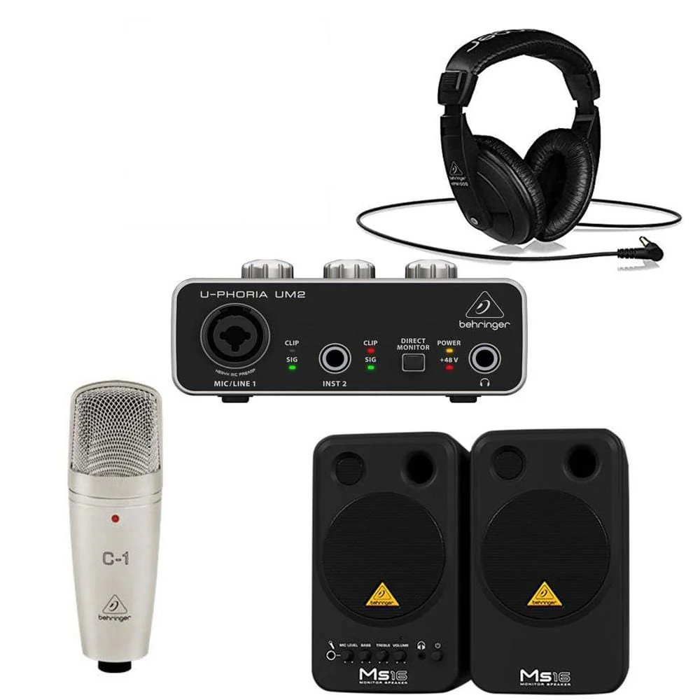 Behringer Home Creation Bundle with Condenser Microphone Audio Interface & Headphones & Monitor Speaker