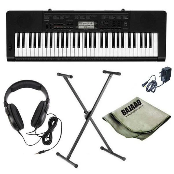Casio CTK-3200 61-Key Portable Keyboard with Keyboard Stand, Headphones, Polishing Cloth And Power Adapter