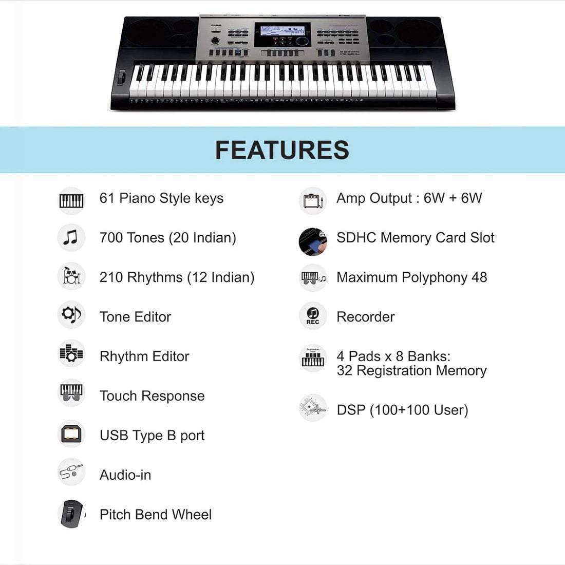 Casio Keyboard, CTK-6300IN 61-keys with touch response - Image 5