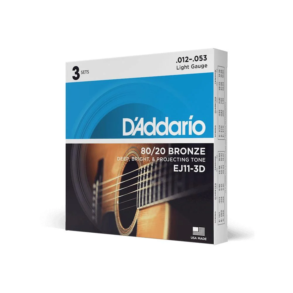D'Addario EJ11 3D 3 Pack Bronze Acoustic Guitar String