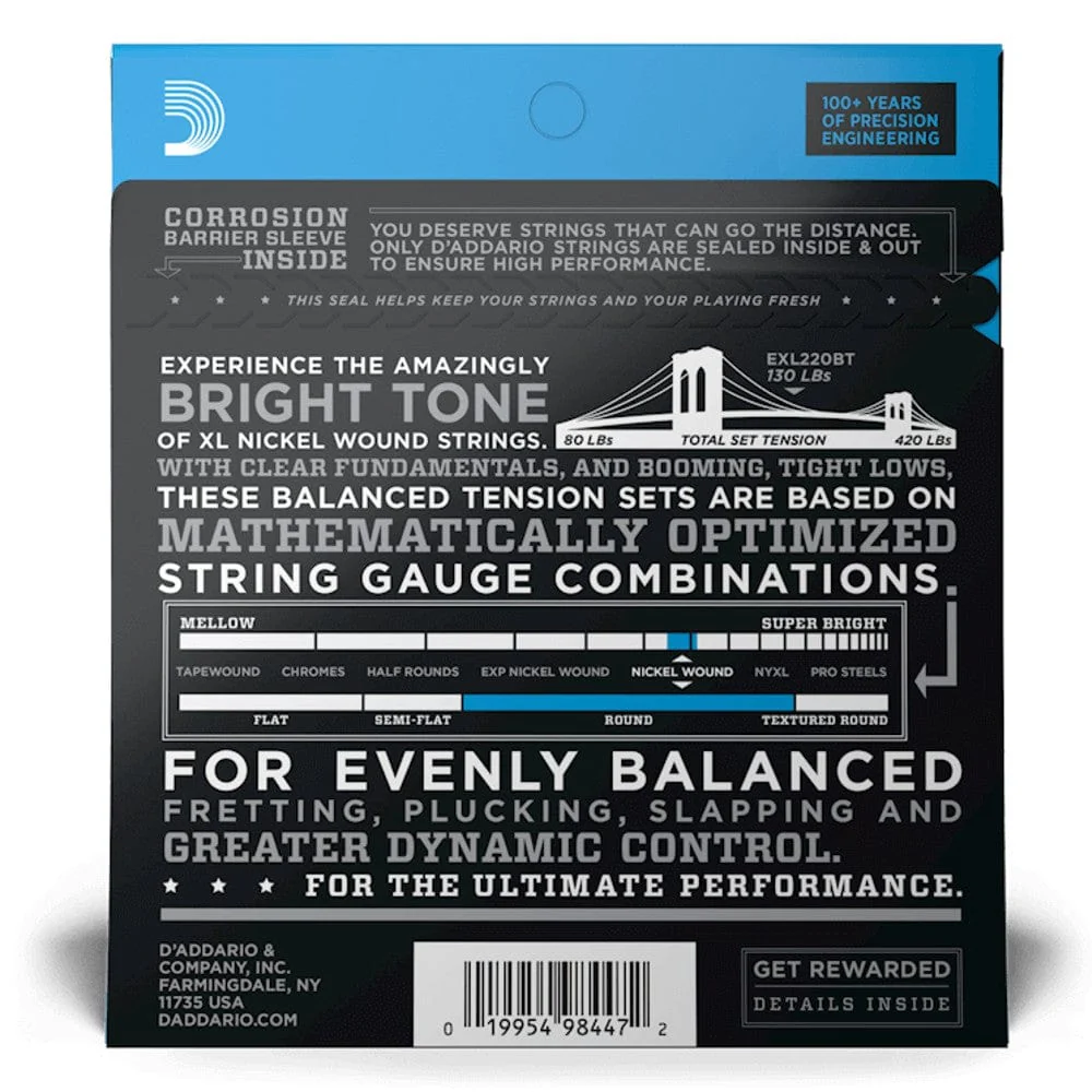 Daddario EXL220BT Bass Guitar Strings Balanced Tension Nickel Wound - Image 3