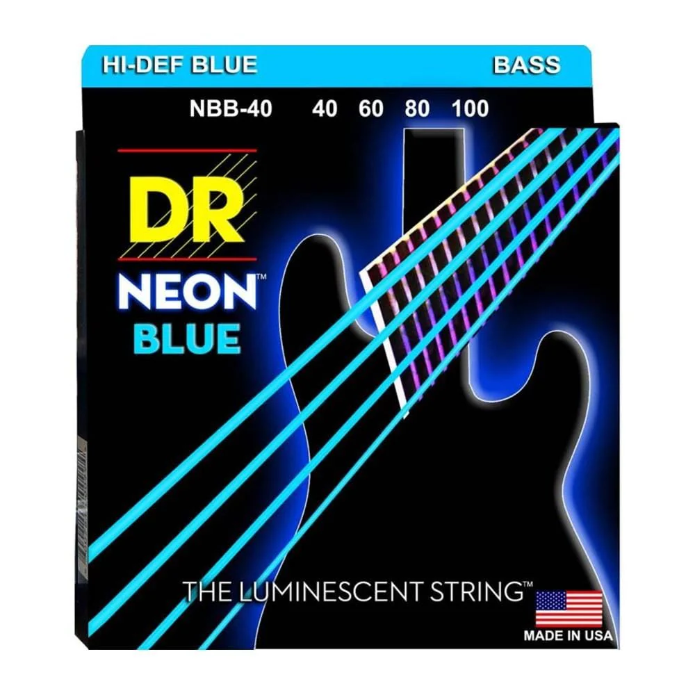 DR NBB 40 Hi Def Neon Blue Colored Bass Strings - Light - 40-100