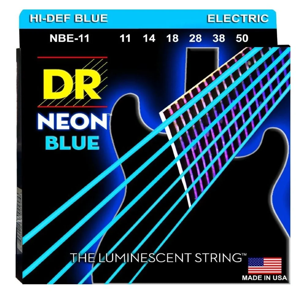 DR String NBE11 Hi Def Neon Blue Colored Electric Guitar Strings - Heavy - 11-50