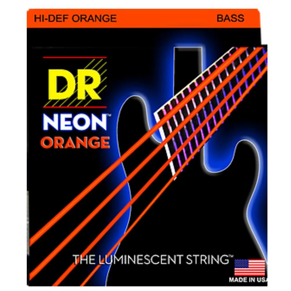 DR String NOB HI-DEF Neon Orange Coated Bass Guitar Strings - Light 40-100