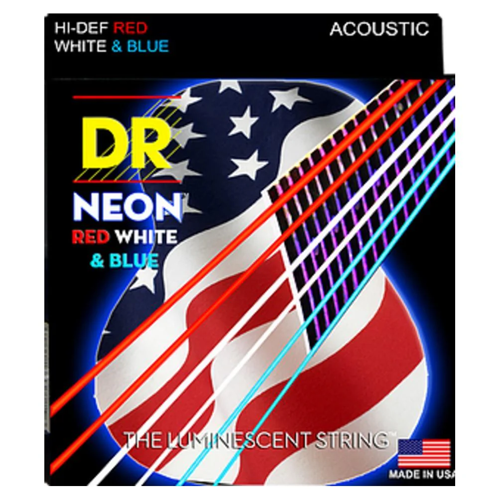 DR String NUSAA HI-DEF USA Flag Red White & Blue Acoustic Guitar Strings - Extra Light 10-48