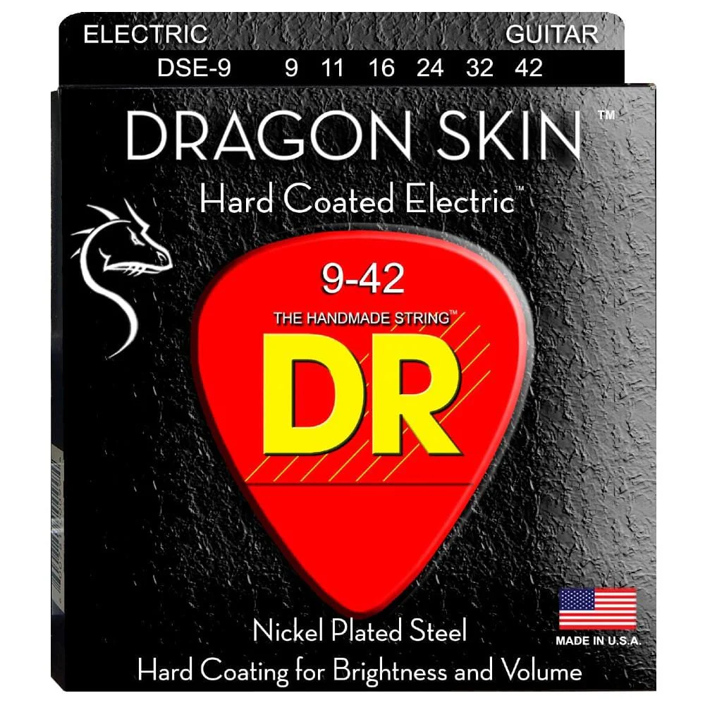 DR Strings DSE-9 Dragon Skin Clear Coated Electric Guitar Strings Pack of 2 - 0.09-0.42