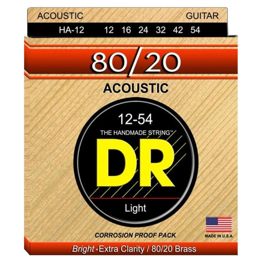 DR Strings HA-12 80/20 Acoustic Guitar Strings- Light -12-54