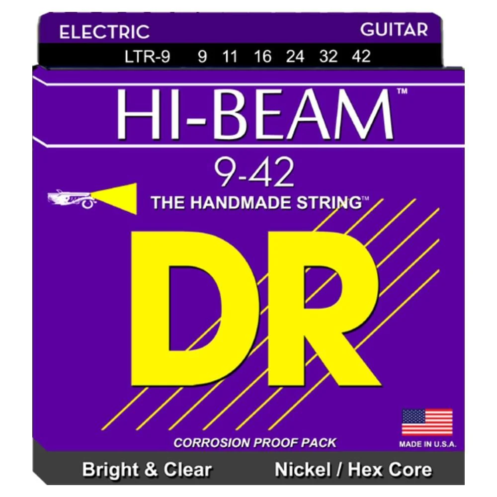 DR Strings LTR-9 Hi-Beam Lite Heavy Electric Guitar Strings - 9-42