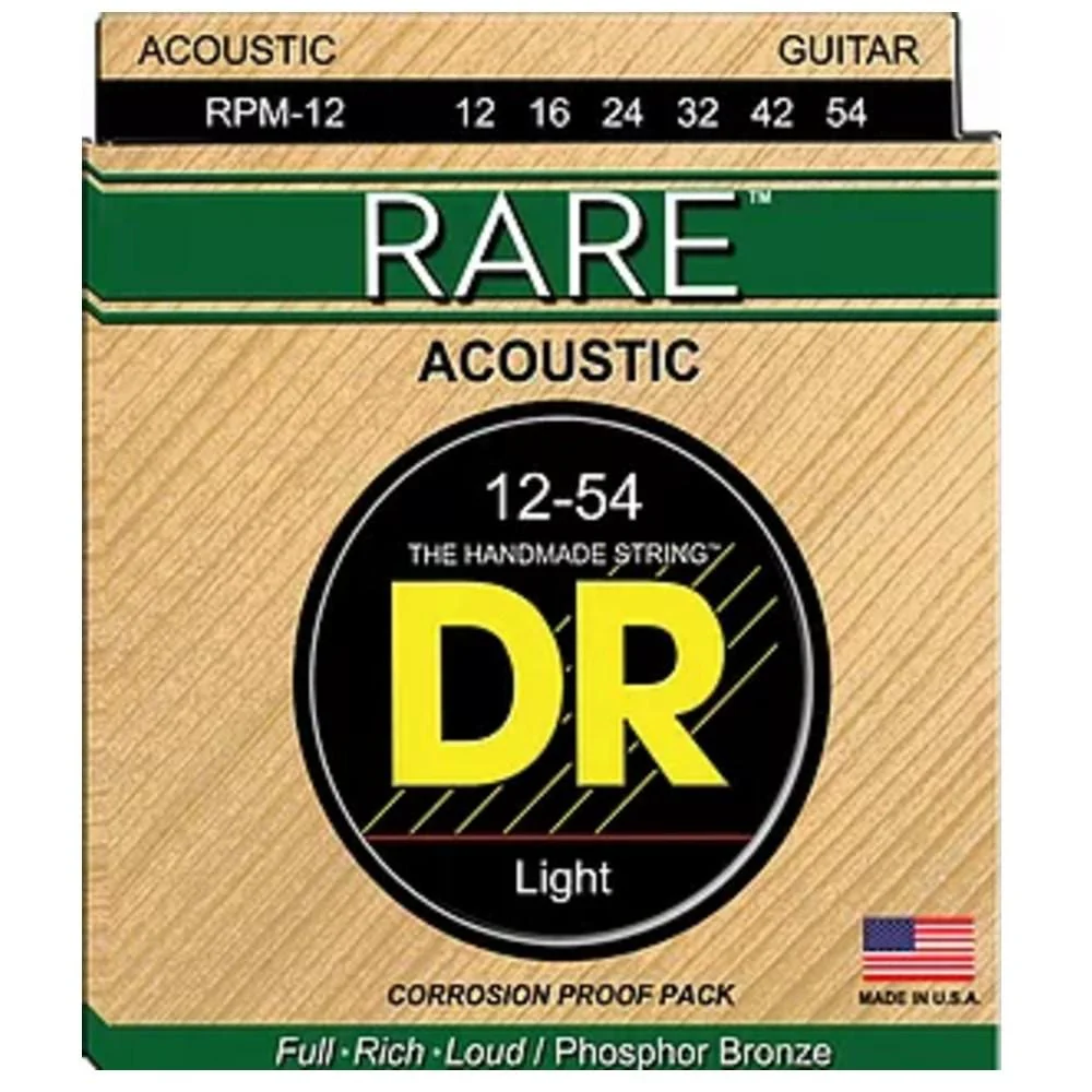 DR Strings RPM-12 Rare Phosphor Bronze Acoustic Guitar Strings- Light 12-54