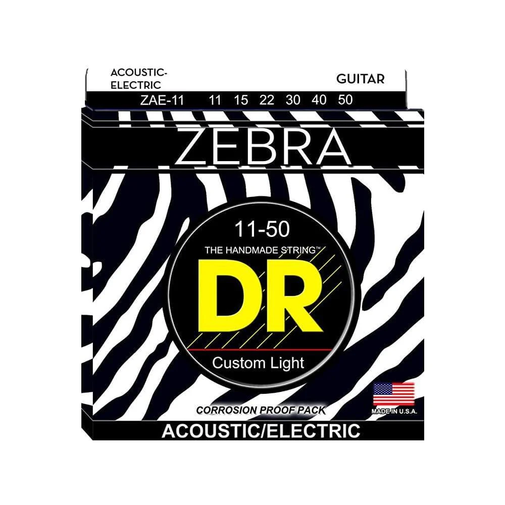 DR Strings ZAE-11 Zebra Custom Light Electro Acoustic Strings - 11-50