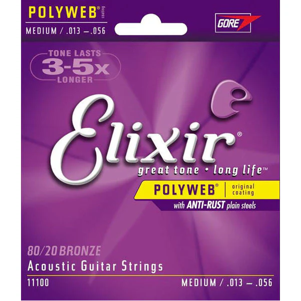 Elixir 11100 Polyweb Medium .013 - .056 Acoustic Guitar Strings - 0.013-0.056