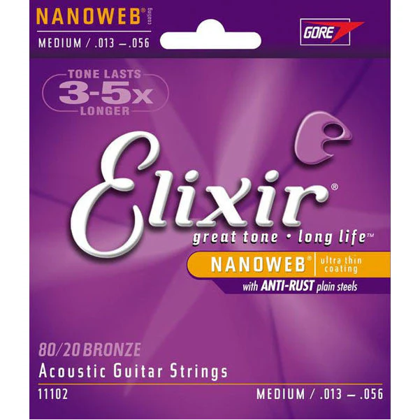 Elixir 11102 Nanoweb Medium Acoustic Guitar Strings - 0.013-0.056