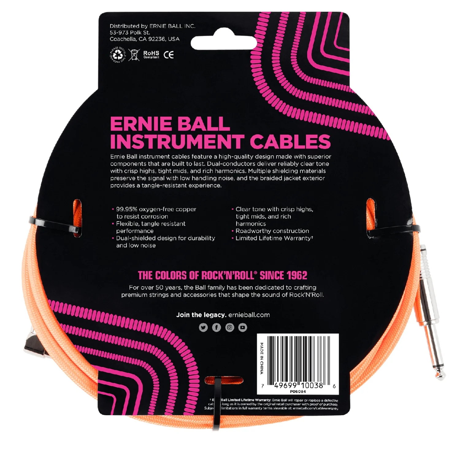 Ernie Ball 18' Braided Straight Angle Instrument Cable - Image 5