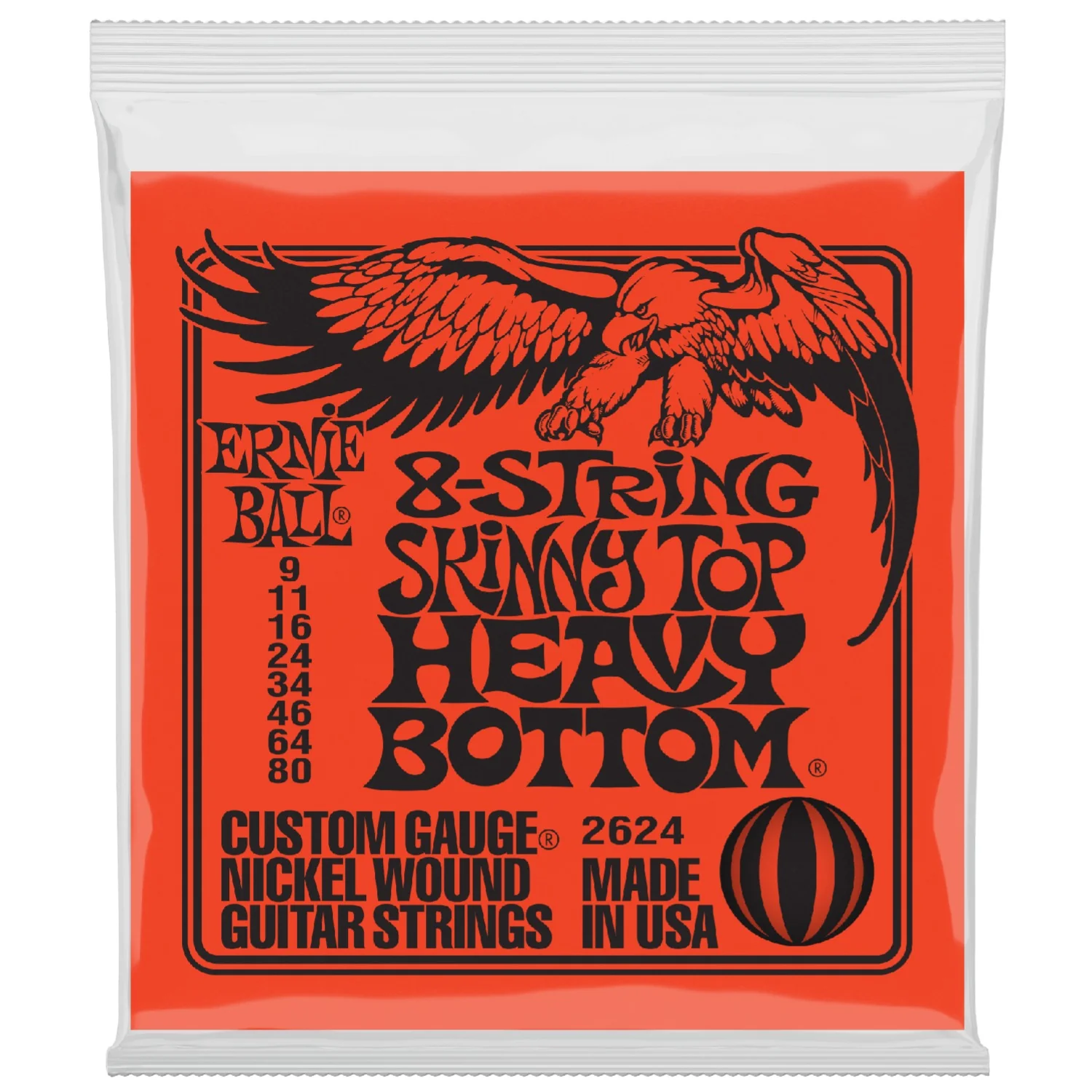 Ernie Ball 2624 Skinny Top Heavy Bottom Slinky 8-String Electric Guitar Strings - 9-80