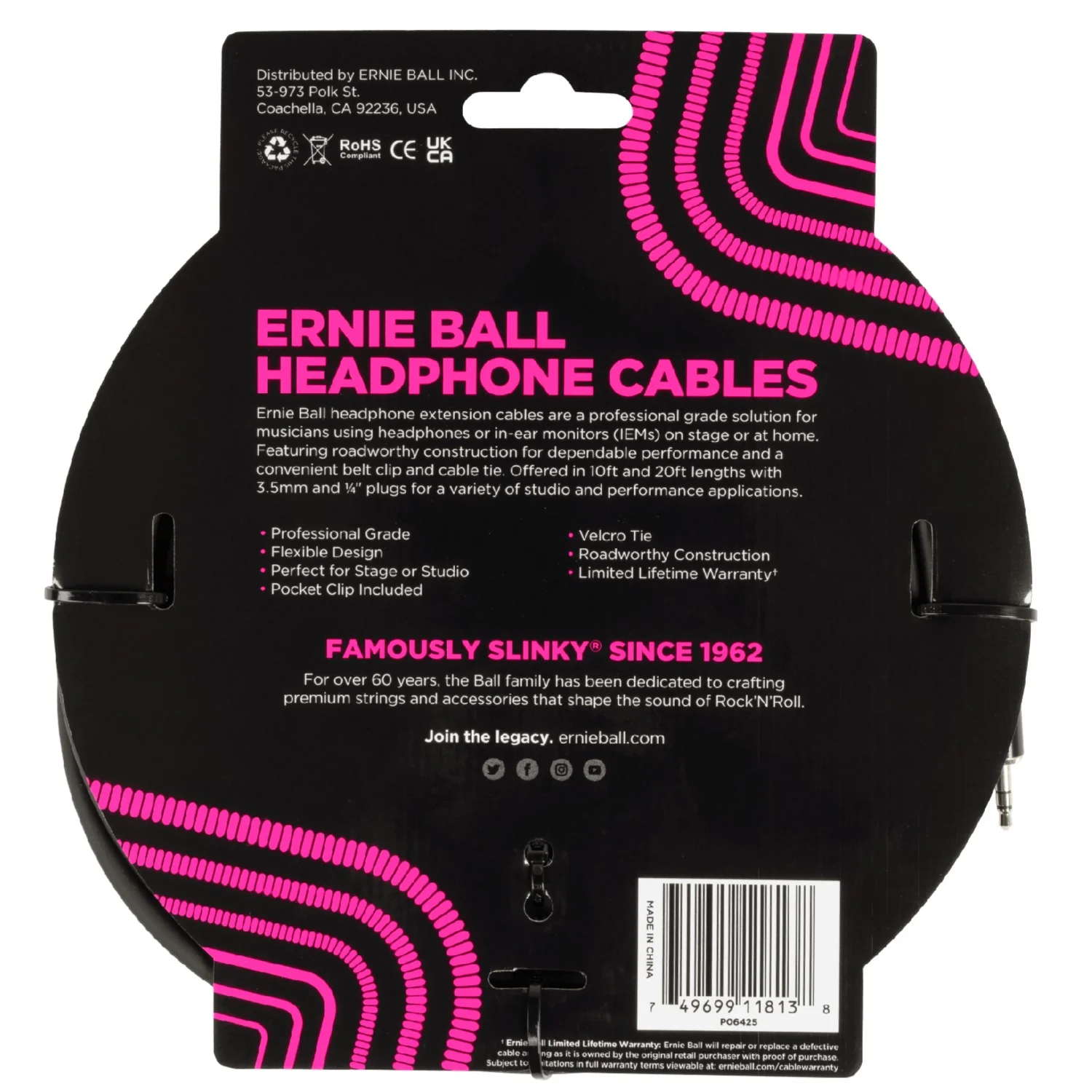 Ernie Ball 3.5mm 20ft Headphone Extension Instrument Cable - Black - Image 2