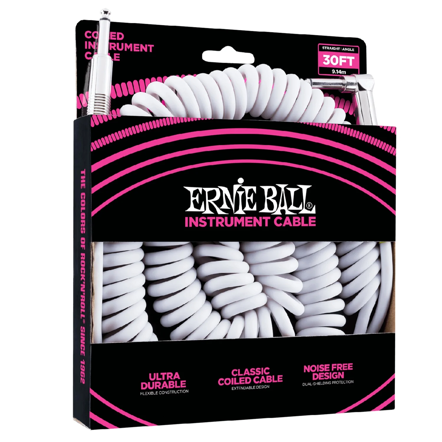 Ernie Ball 6045 30ft Straight-Angle Coiled Instrument Cable - White - Image 2
