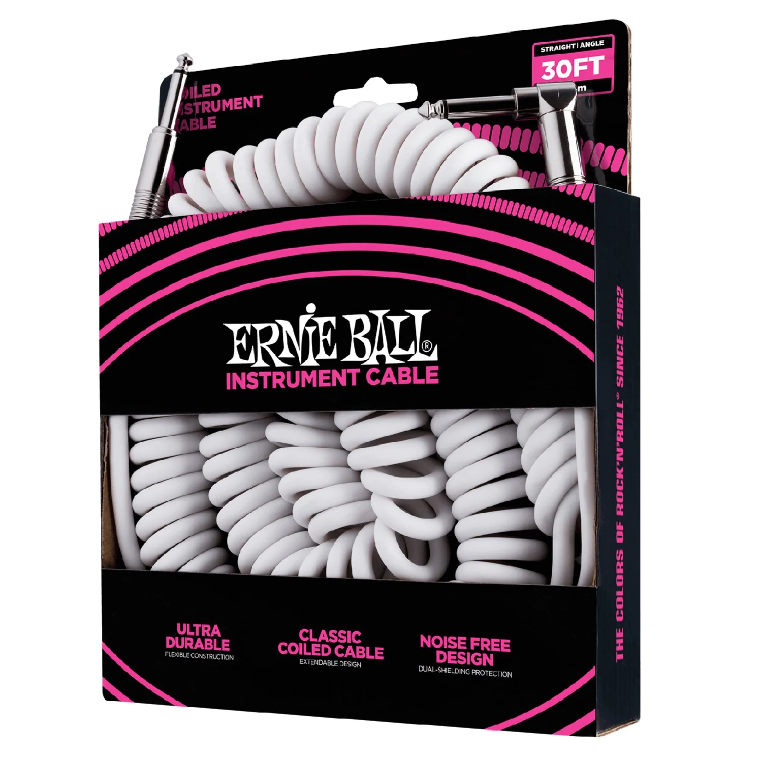 Ernie Ball 6045 30ft Straight-Angle Coiled Instrument Cable - White - Image 3
