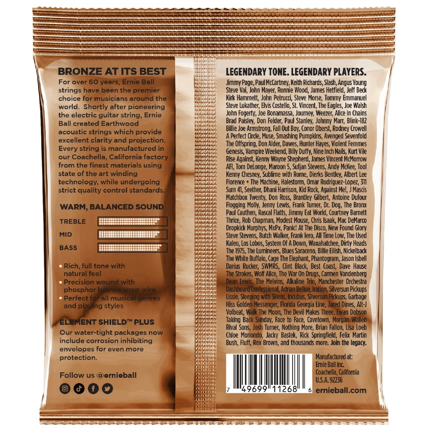 Ernie Ball 3550 Extra Light Earthwood Phosphor Bronze Acoustic Guitar Strings 3 Pack - .10-.50 - Image 2