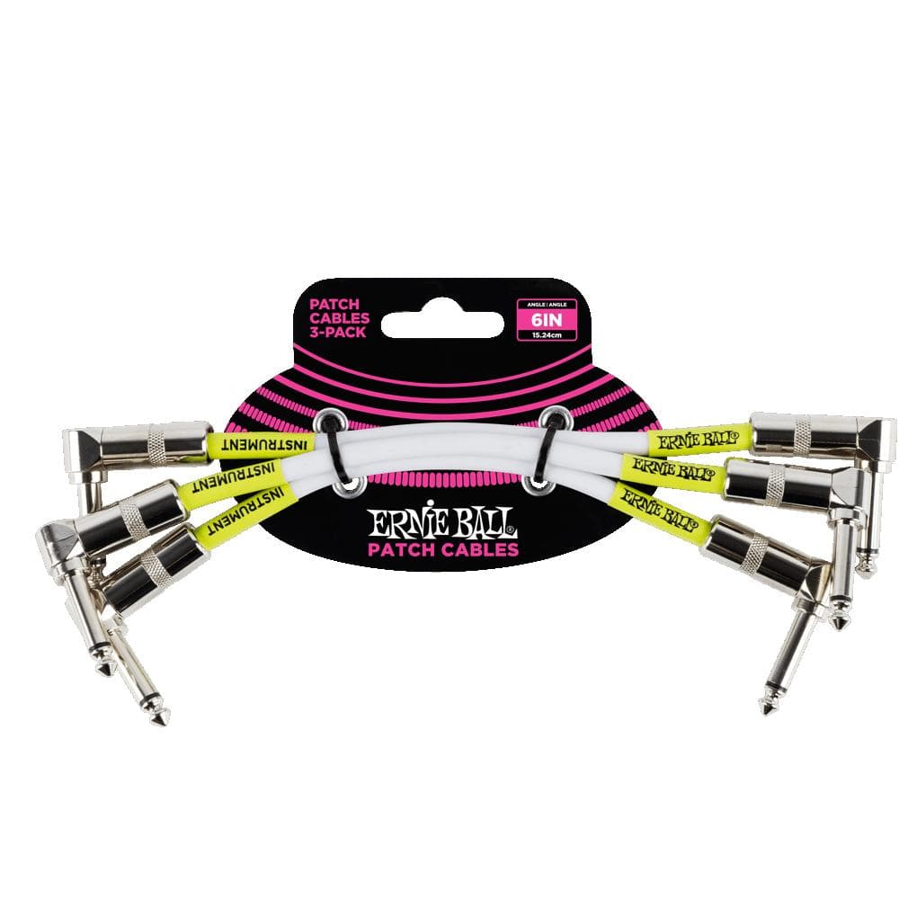 Ernie Ball 6" Angle/ Angle Patch Cable Pack of 3 - White
