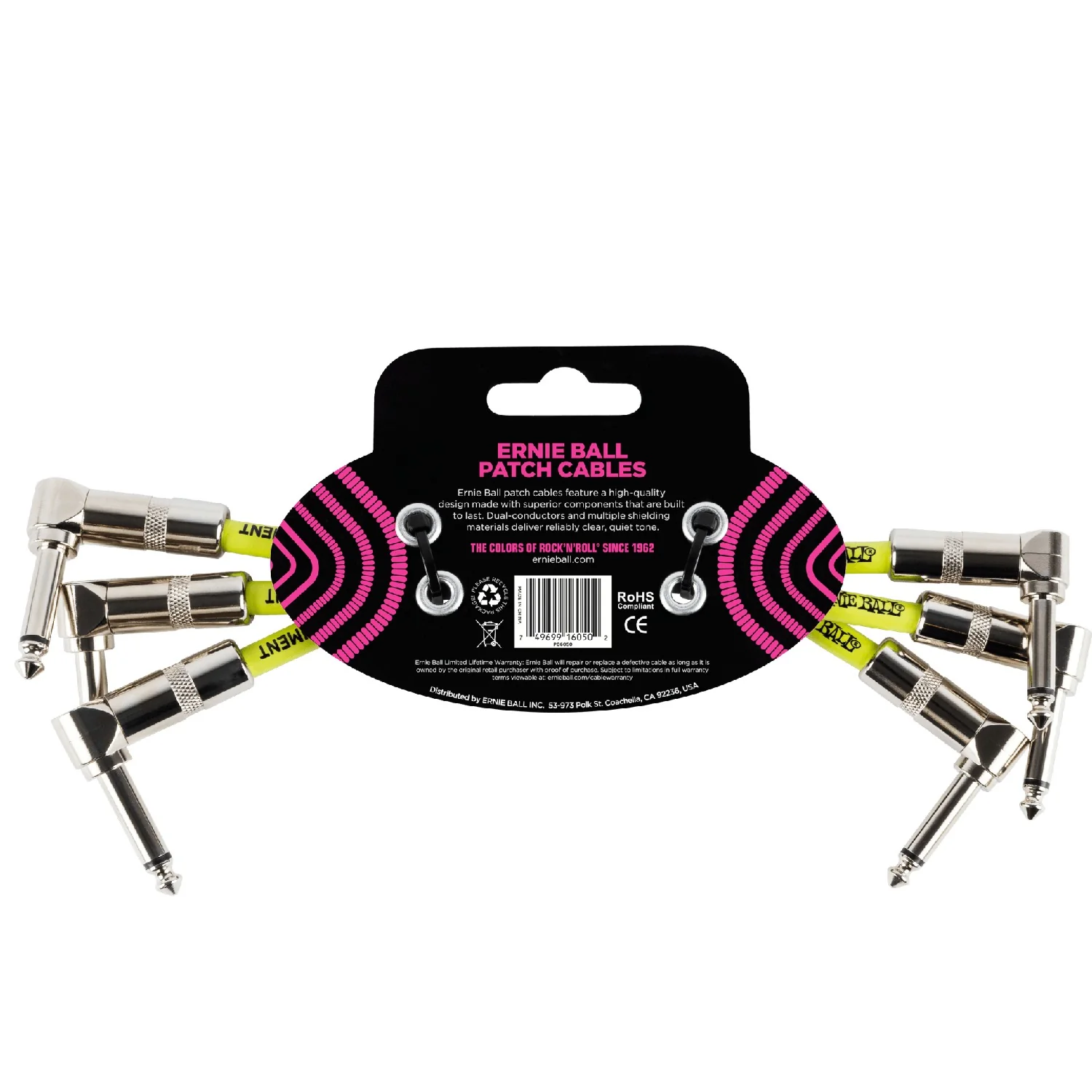 Ernie Ball 6050 6-Inch Angle-Angle Patch Cable - Pack of 3 - Black - Image 2