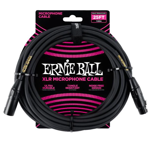 Ernie Ball 6073 25 Ft Male to Female XLR Microphone Cable - Black