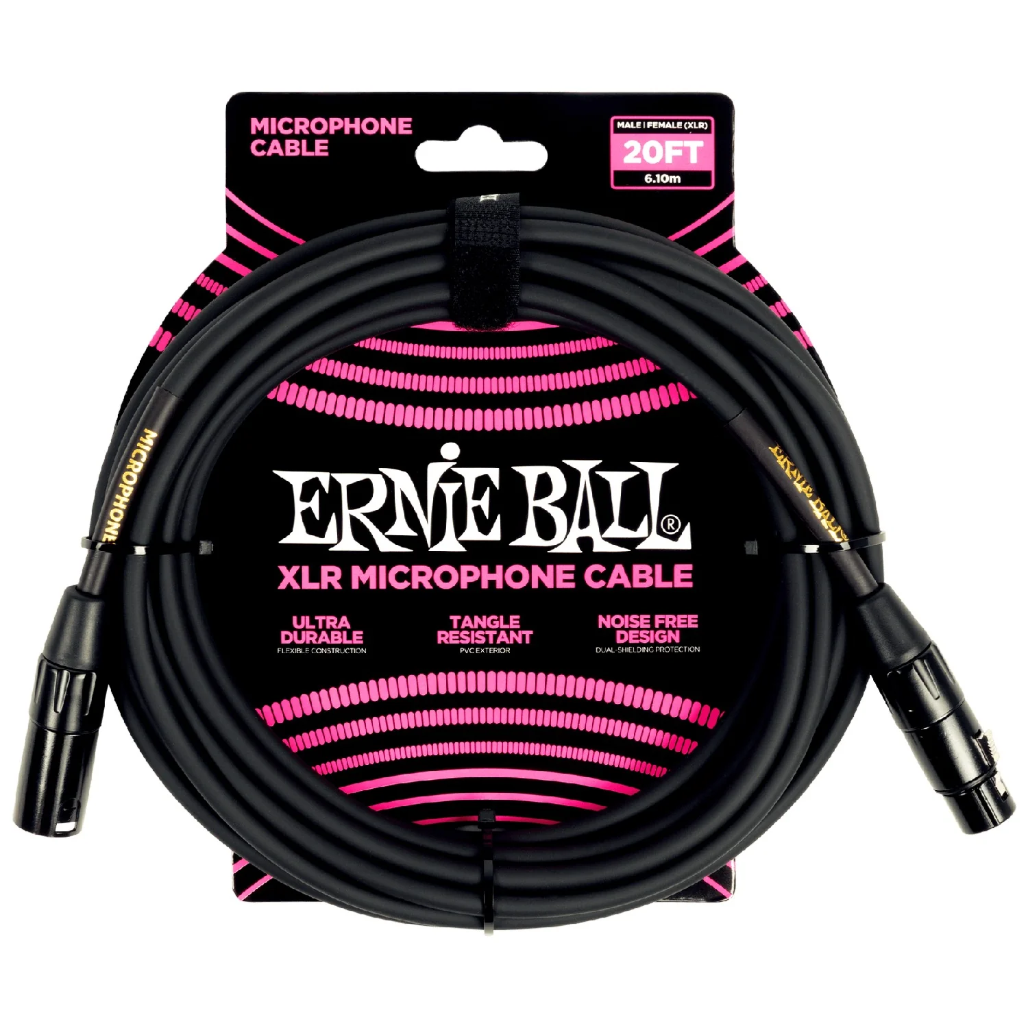 Ernie Ball 6388 20ft Male Female XLR Microphone Cable - Black