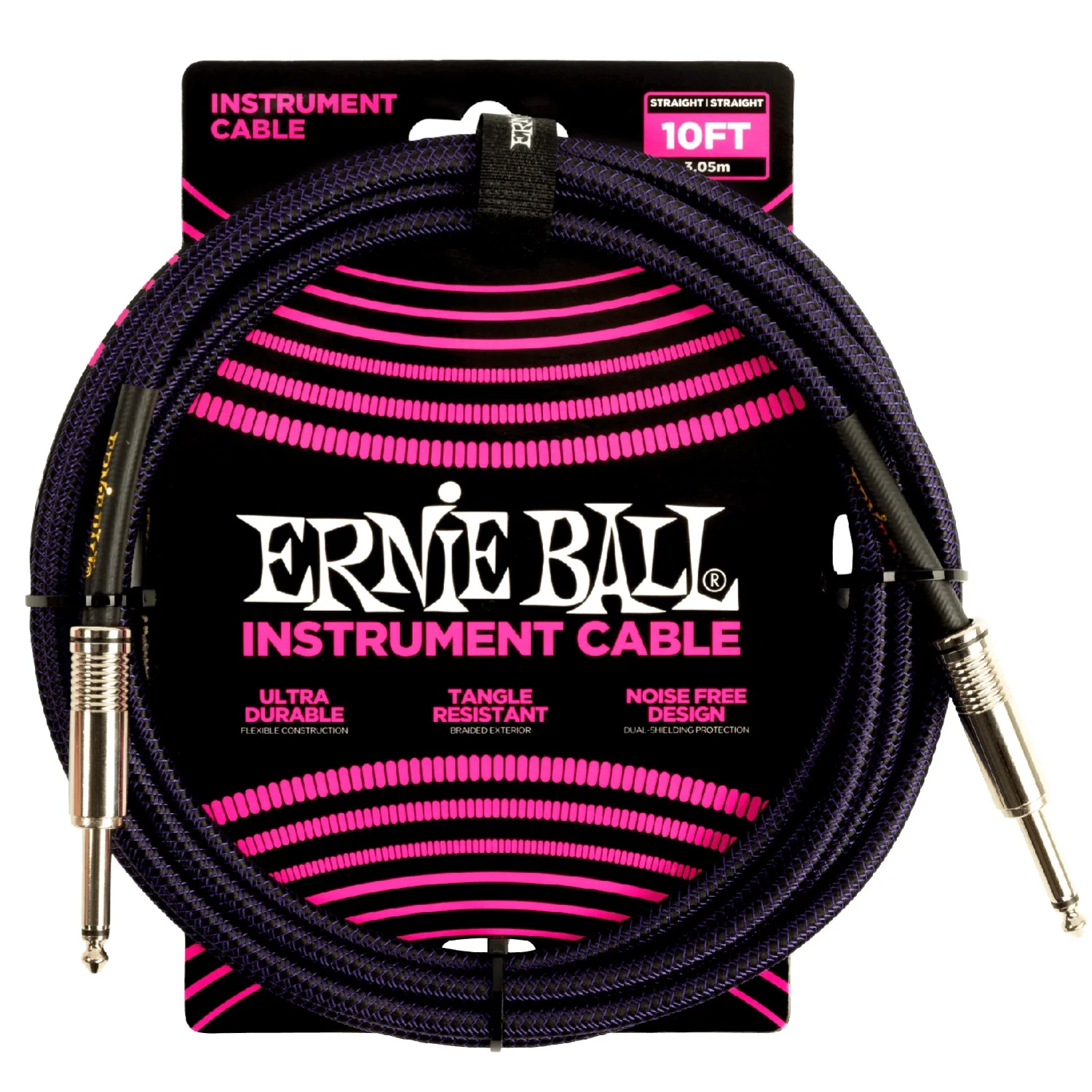 Ernie Ball 6393 10ft Braided Straight Instrument Cable - Purple Black