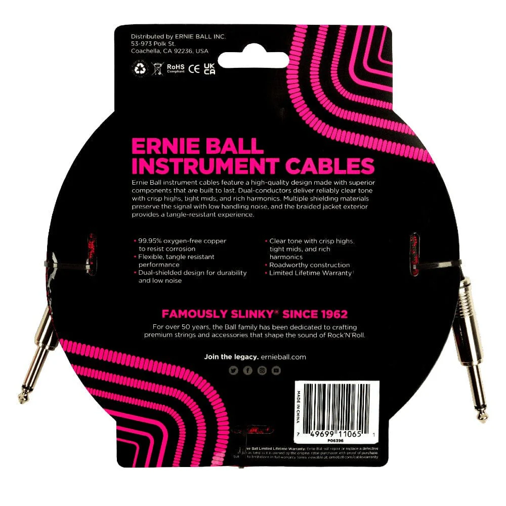 Ernie Ball 6396 18ft Braided Straight Instrument Cable - Red Black - Image 2