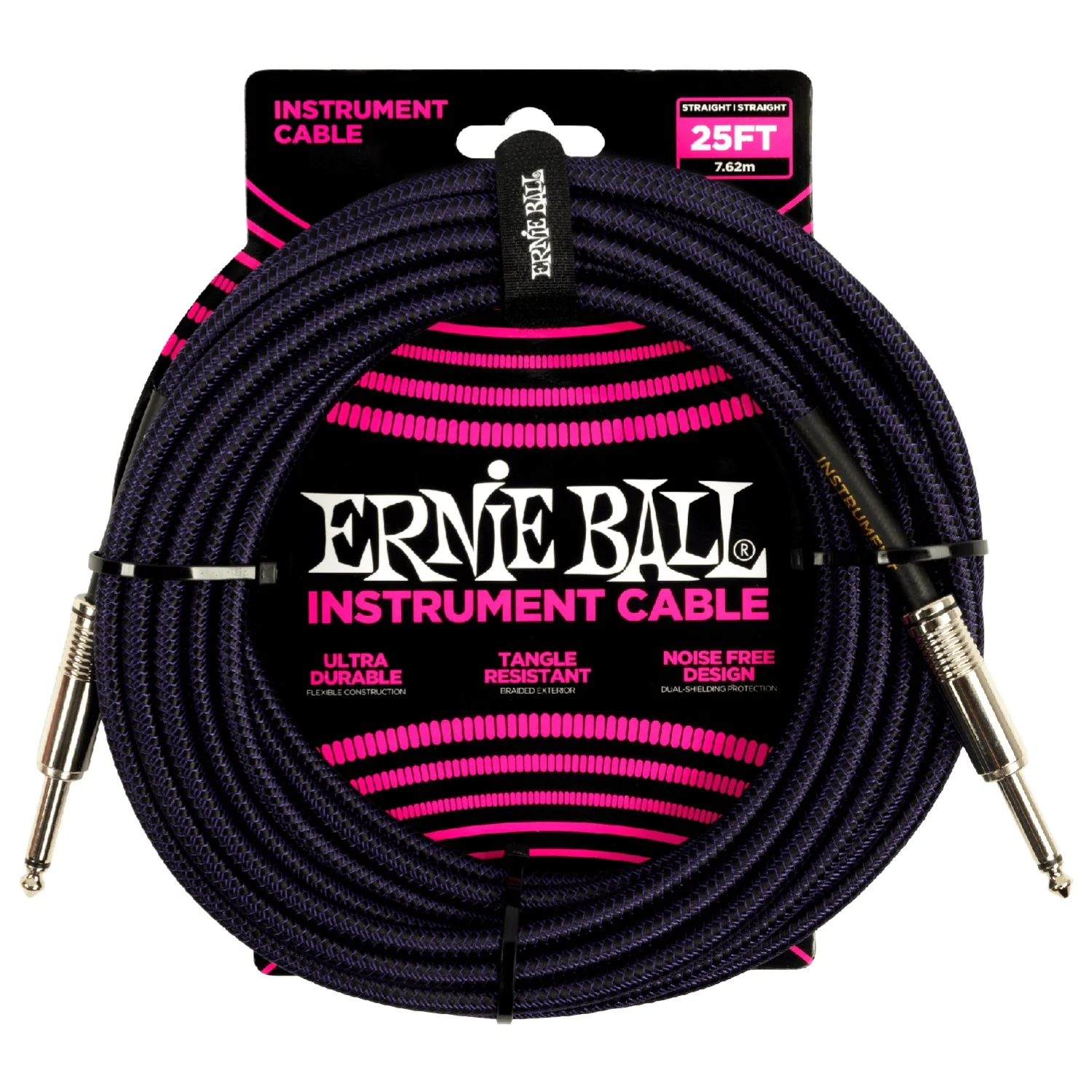 Ernie Ball 6397 25ft Braided Straight Instrument Cable - Purple Black