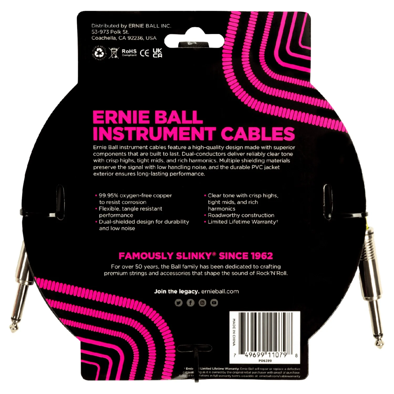 Ernie Ball 6399 15ft PVC Straight Instrument Cable - Black - Image 2