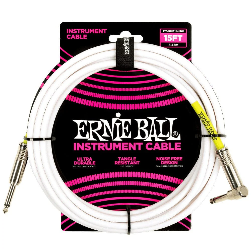 Ernie Ball 6400 15ft PVC Straight Angle Instrument Cable - White - Open Box