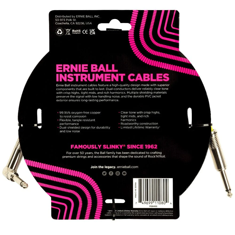Ernie Ball 6400 15ft PVC Straight Angle Instrument Cable - White - Open Box - Image 2
