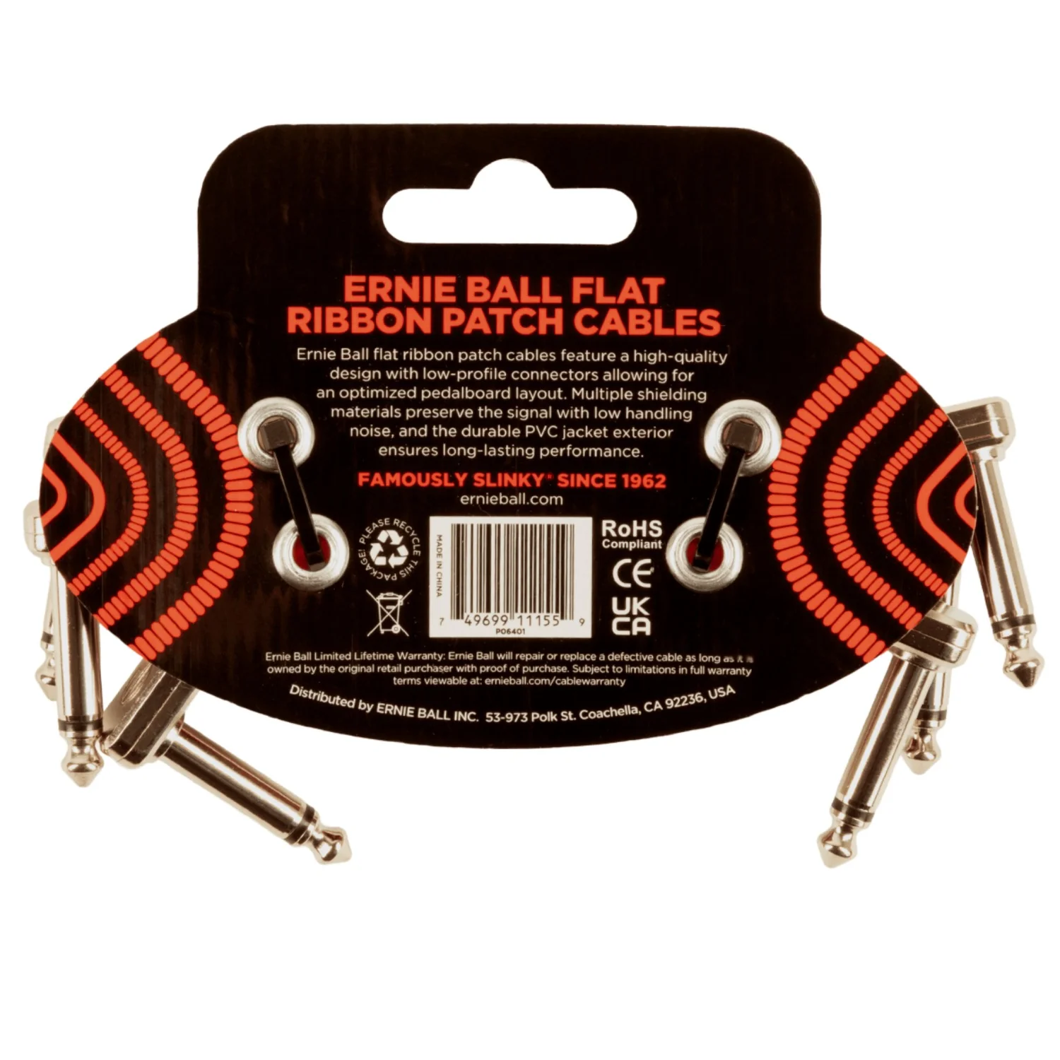 Ernie Ball 6401 3" Flat Ribbon Patch Cable - Red - Pack of 3 - Image 2