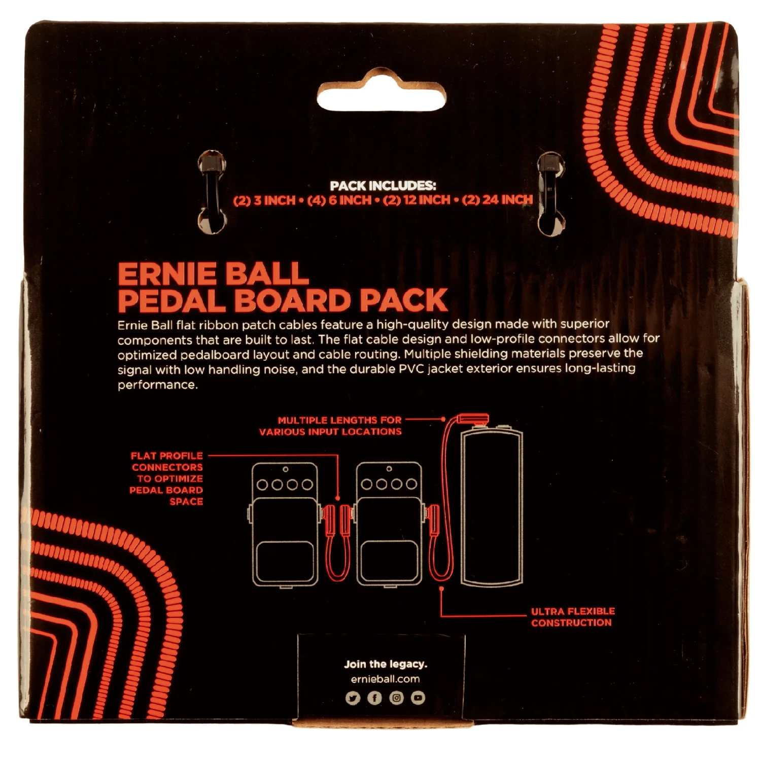 Ernie Ball 6404 Flat Ribbon Pedalboard Multi Pack Patch Cables - Red - Image 2