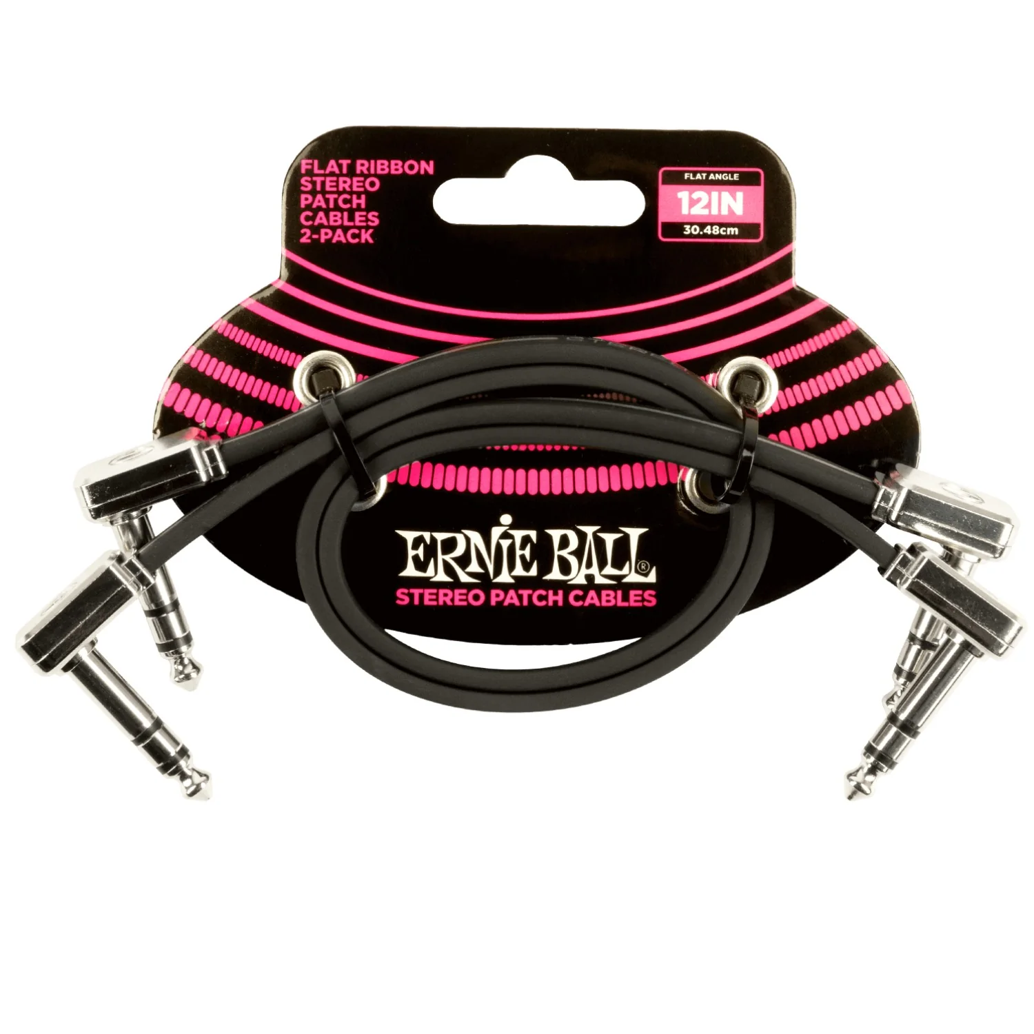 Ernie Ball 6405 12" Flat Ribbon Stereo Patch Cable - Black - Pack of 2