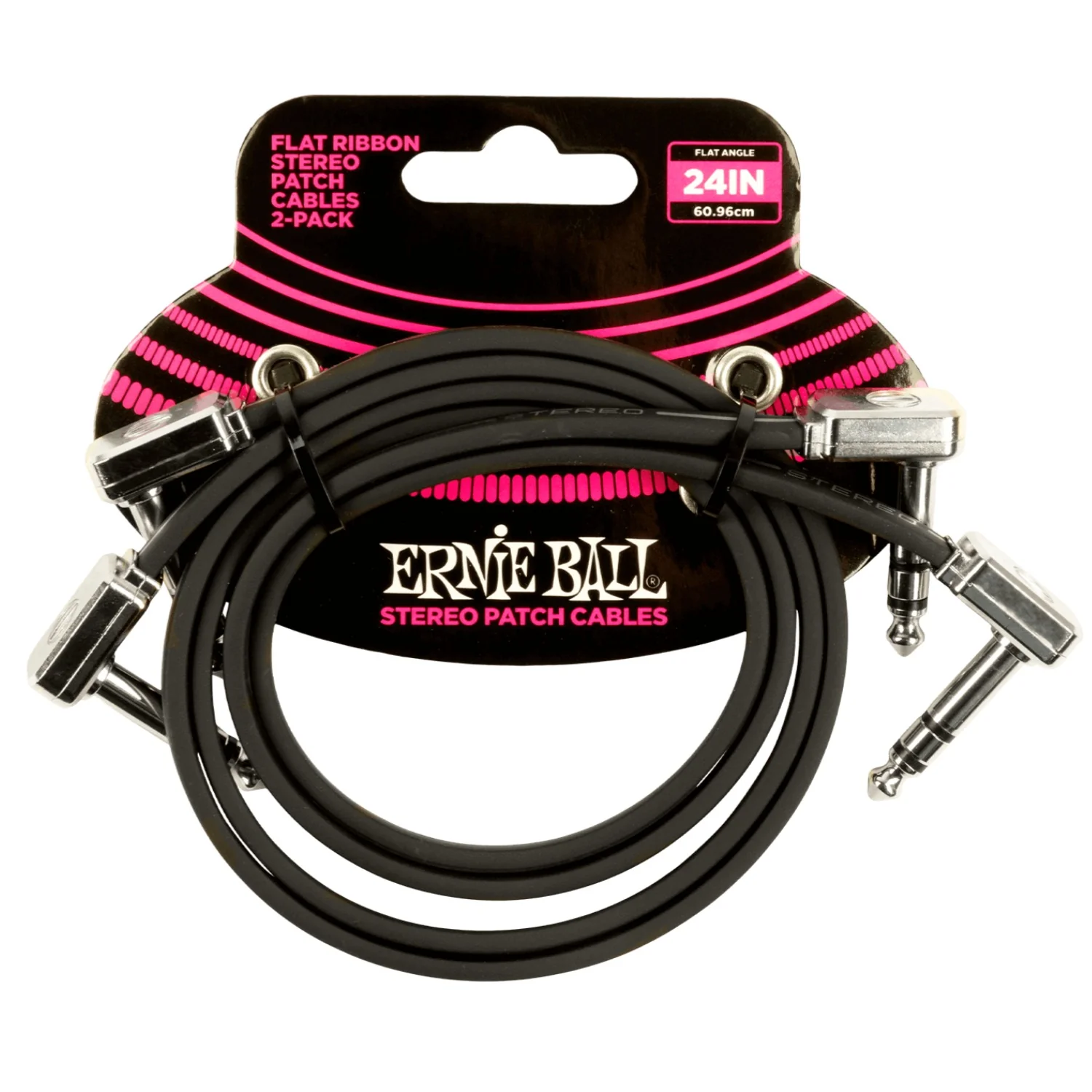 Ernie Ball 6406 24" Flat Ribbon Stereo Patch Cable - Black - Pack of 2