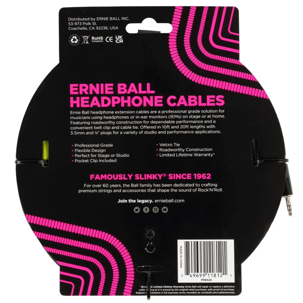 Ernie Ball 6424 3.5mm 3m Headphone Extension Instrument Cable - Image 2