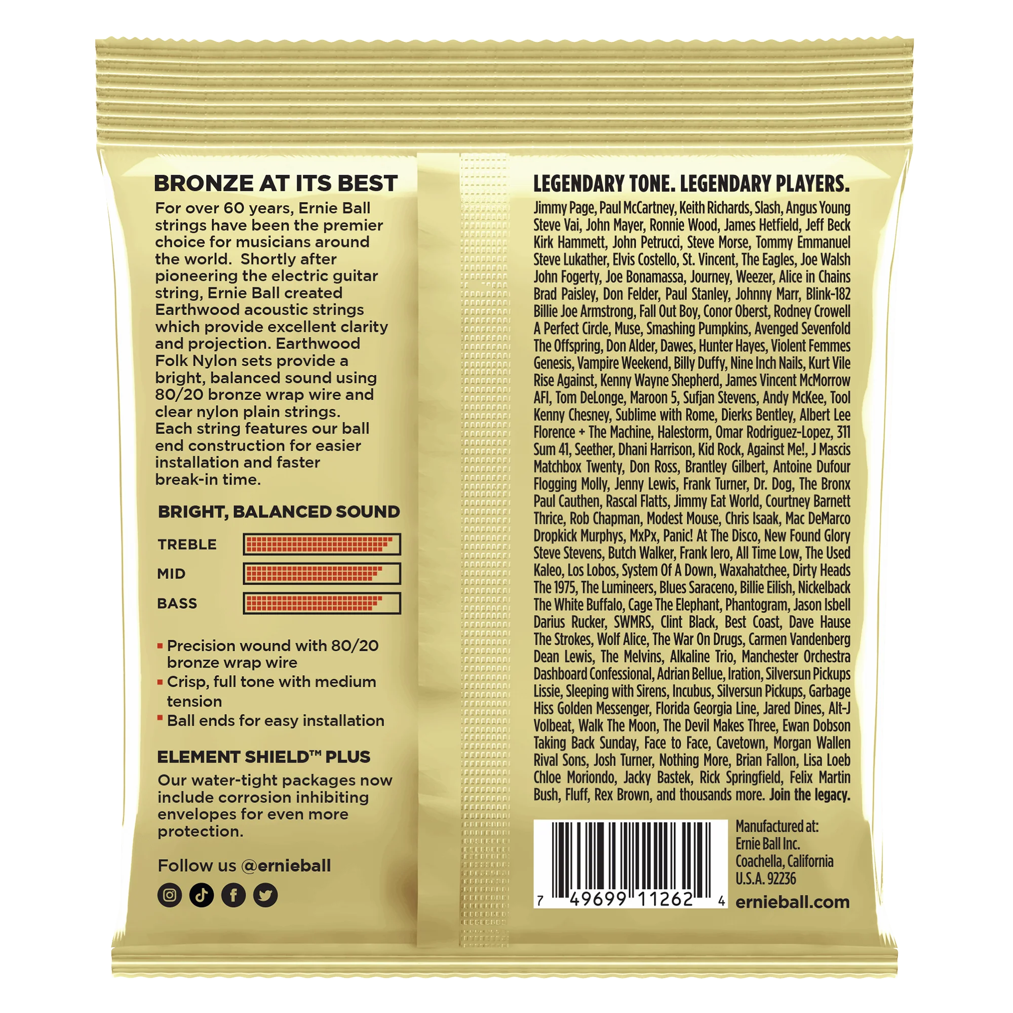 Ernie Ball Earthwood 80/20 Bronze Nylon Ball End Folk/Classical Guitar Strings - Clear & Gold - 3 Pack - Image 2