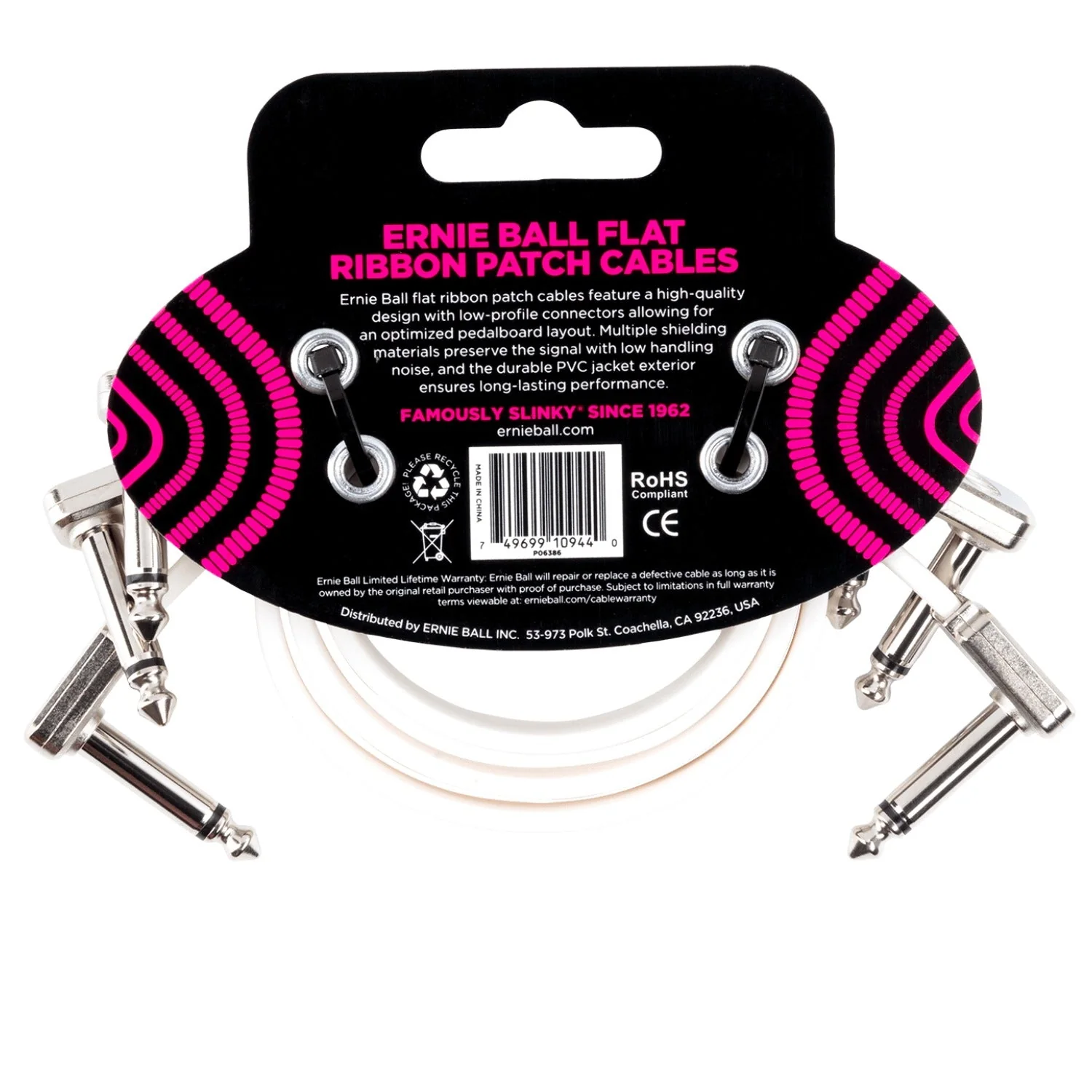 Ernie Ball Flat Ribbon Patch Cable - White  Pack of 3 - Image 4