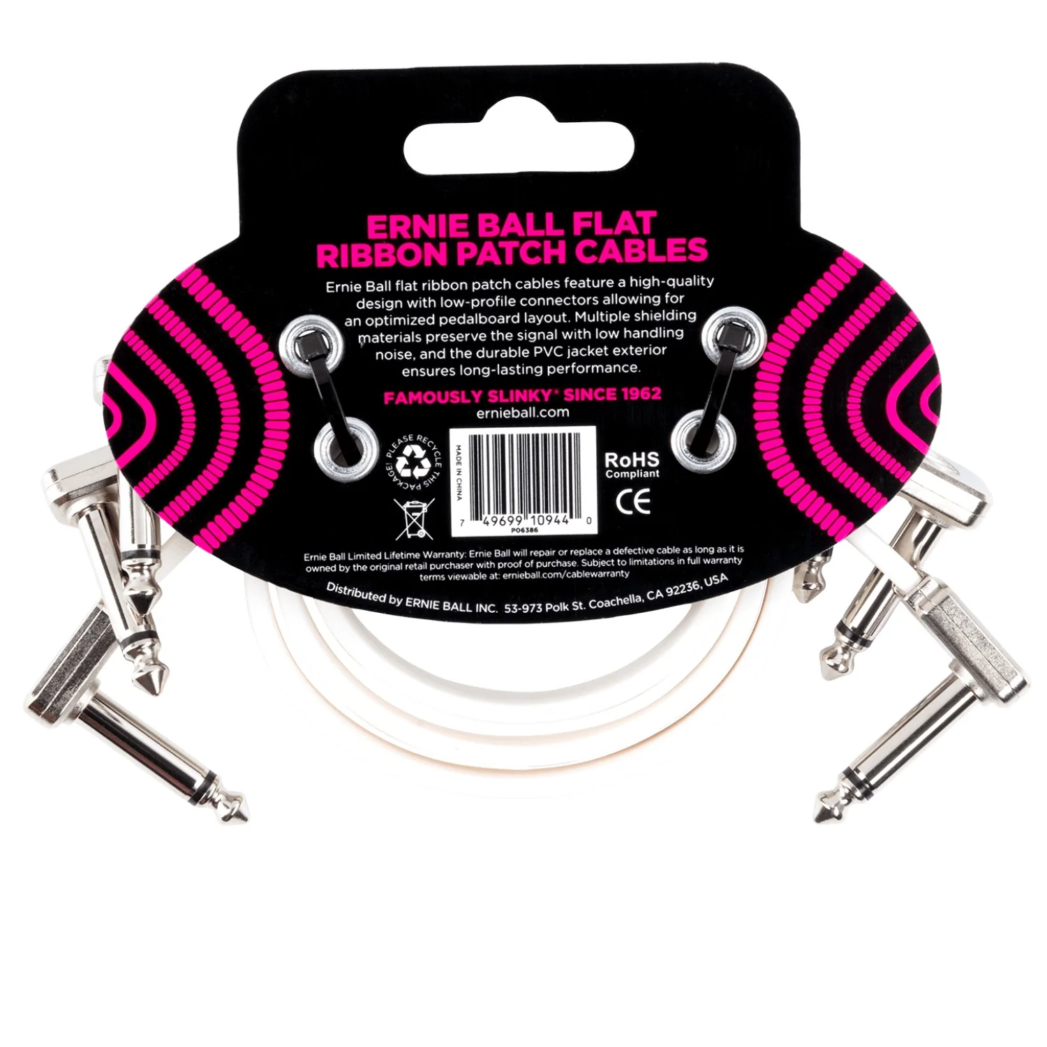 Ernie Ball Flat Ribbon Patch Cable - White  Pack of 3 - Image 5