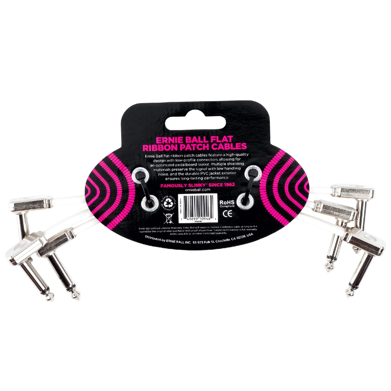 Ernie Ball Flat Ribbon Patch Cable - White  Pack of 3 - Image 7
