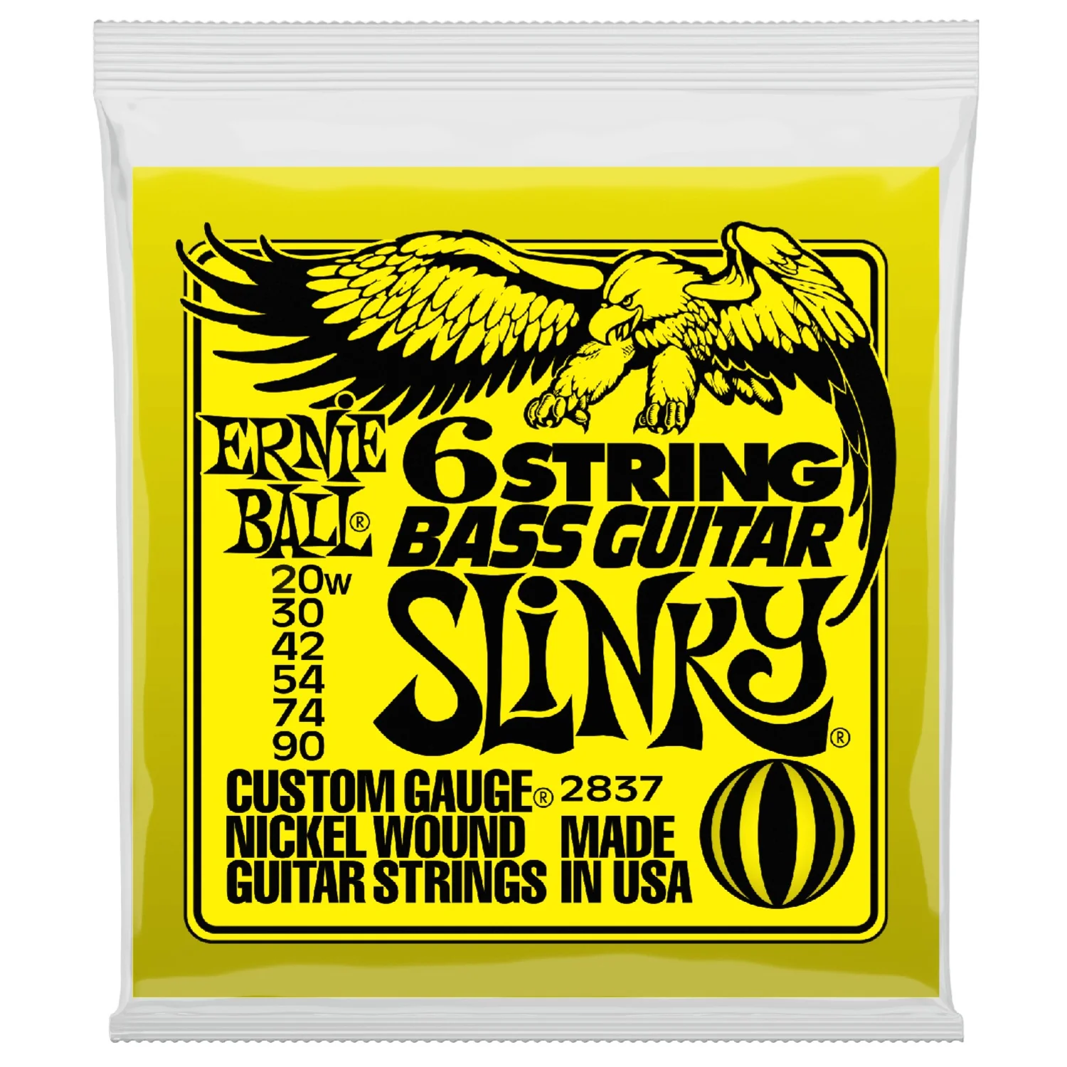 Ernie Ball 2837 Slinky Bass Guitar Strings 6-Strings With Small Ball End 29 5/8 Scale - 20-90
