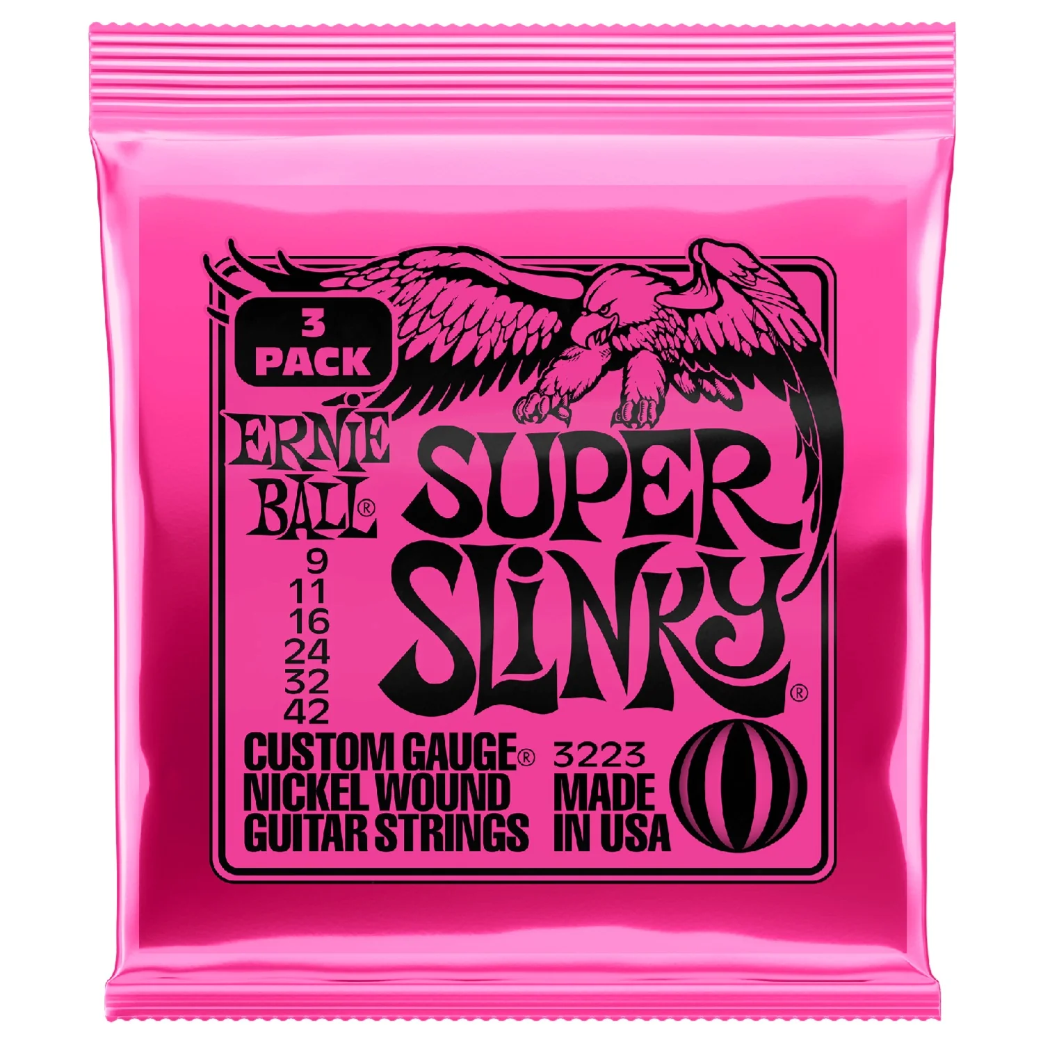 Ernie Ball Super Slinky Nickel Wound Electric Guitar Strings 3 Pack 9-42