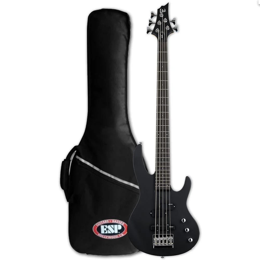 ESP LTD B-15 5-String Electric Bass Guitar - Black Satin