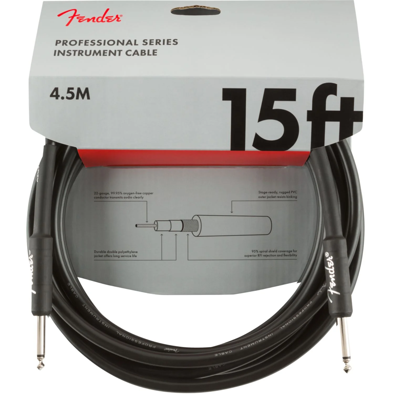 Fender 15 Feet Professional Series Instrument Cable Straight / Straight- Black